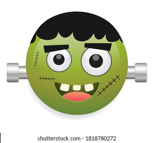 Green face with screw vector illustration on white background. Fankenstein emoji. Vector illustration in cartoon style.