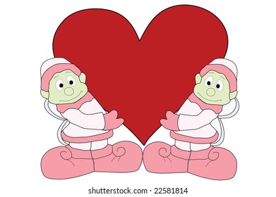 Green faced fairs with valentine heart.