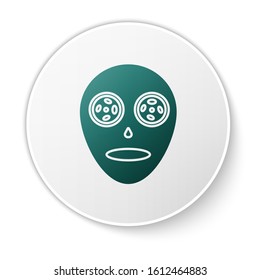 Green Facial cosmetic mask icon isolated on white background. Cosmetology, medicine and health care. White circle button. Vector Illustration