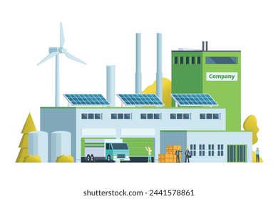 Ilustración verde del edificio de la fábrica, elementos vectoriales para la ciudad e ilustración de la industria