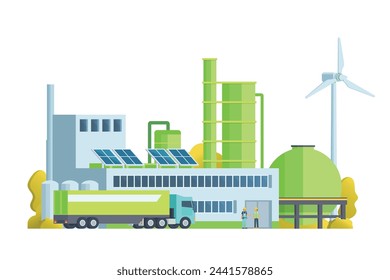 Green factory building illustration, vector elements for city and industry illustration