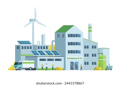 Green factory building illustration, vector elements for city and industry illustration