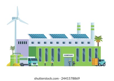 Ilustración verde del edificio de la fábrica, elementos vectoriales para la ciudad e ilustración de la industria