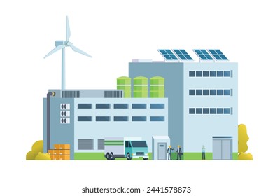 Green factory building illustration, vector elements for city and industry illustration