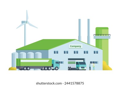 Green factory building illustration, vector elements for city and industry illustration