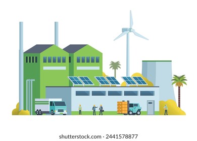 Green factory building illustration, vector elements for city and industry illustration