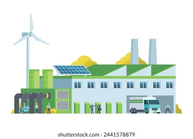 Green factory building illustration, vector elements for city and industry illustration