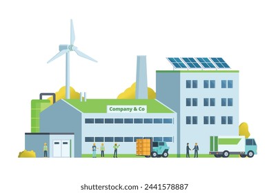 Green factory building illustration, vector elements for city and industry illustration