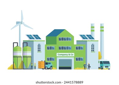 Green factory building illustration, vector elements for city and industry illustration