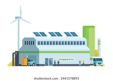 Green factory building illustration, vector elements for city and industry illustration