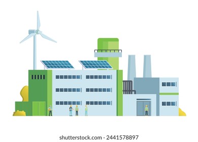 Green factory building illustration, vector elements for city and industry illustration