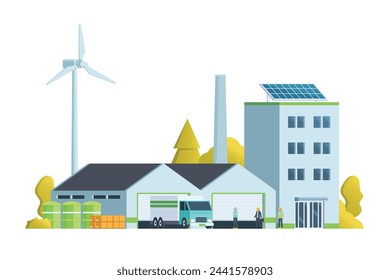 Green factory building illustration, vector elements for city and industry illustration