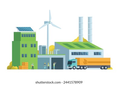 Green factory building illustration, vector elements for city and industry illustration