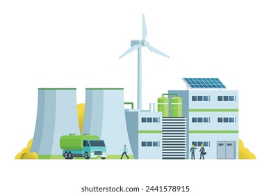 Green factory building illustration, vector elements for city and industry illustration