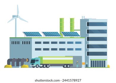 Green factory building illustration, vector elements for city and industry illustration