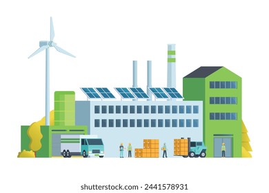 Green factory building illustration, vector elements for city and industry illustration