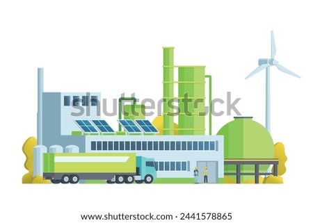 Green factory building illustration, vector elements for city and industry illustration