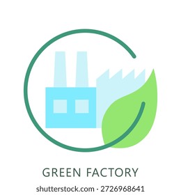 Ilustração De Ícone Plano De Fábrica Verde Mini, Use Para Conceito Moderno, Imprimir, Ui, Kit Ux, Web E Desenvolvimento De Aplicativos. Vetor Relacionado À Tecnologia Verde E Mais