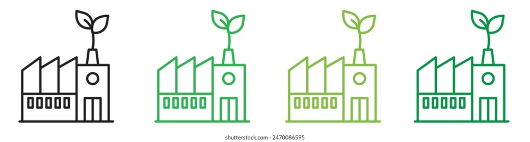 Icono de la fábrica verde que ilustra la fabricación ecológica y las prácticas sostenibles, ideal para iniciativas medioambientales y proyectos ecológicos