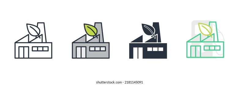 grünes Fabriksymbol, Vektorgrafik. Green and Ecology Factory Symbol Template für Grafik- und Webdesign-Kollektion