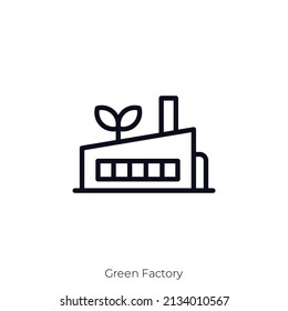 Green Factory icon. Outline style icon design isolated on white background