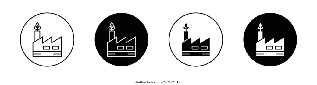 Green Factory Icon Set. Eco Ecology Clean Vector Symbol in a Black Filled and Outlined Style. Sustainable Production Sign.