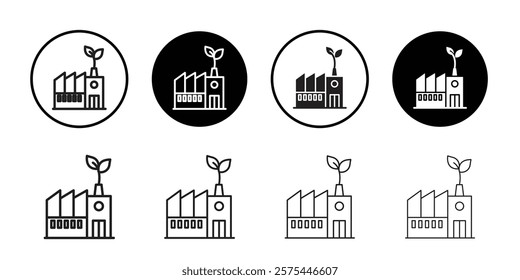 Green factory icon Thin line art collection