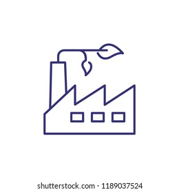 Green factory line icon. Industrial construction and sprout. Ecology concept. Can be used for topics like environment protection, nature, eco industry