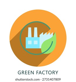 Green Factory Rounded Flat Color Icon Mini Illustration, Use For Modern Concept, Print, Ui, Ux Kit, Web And App Development. Vector Related To Green Technology And More