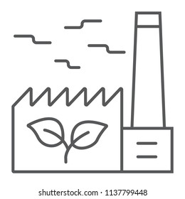 Green Factory thin line icon, ecology and energy, green industry sign, vector graphics, a linear pattern on a white background, eps 10.