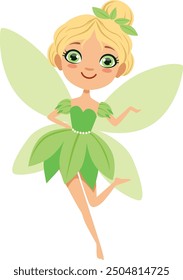 Green fairy character. Magic fantasy cartoon girl
