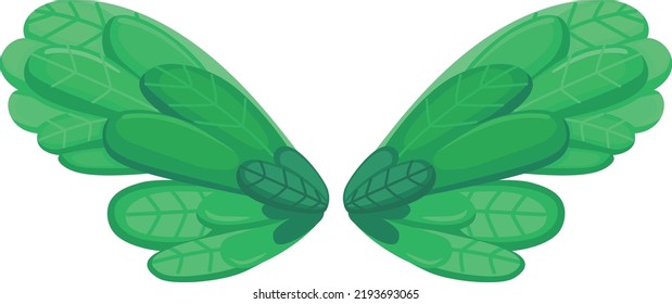 Green fairy wings. Nature creature cartoon symbol isolated on white background