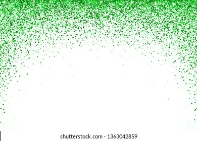 Green falling particles round shape on white backround. Vector