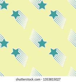 Green Falling star icon isolated seamless pattern on yellow background. Shooting star with star trail.  Flat design. Vector Illustration