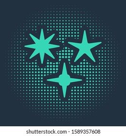 Green Falling star icon isolated on blue background. Meteoroid, meteorite, comet, asteroid, star icon. Abstract circle random dots. Vector Illustration
