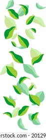 Green falling tea leaves vector in various shapes and sizes