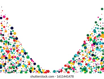 Green FallingFestive Polka Design. Rainbow Flying Dot Invitation. Happy Postcard. Invitation Yellow Pattern.