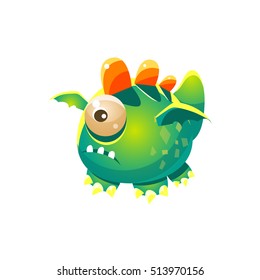 Green Fantastic Friendly Pet Dragon With One Eye Fantasy Imaginary Monster Collection