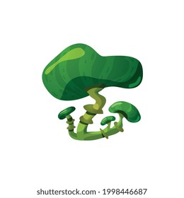 Green fantasy mushroom or toadstool fungus, flat vector illustration isolated on white background. Unusual poisonous mushroom shaped plant or fungal growth.