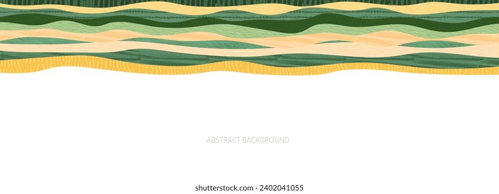 Green farm, abstract agriculture, garden template, field layout vector textured illustration. Green nature pattern, crop, hill, mountains. Ecological wavy ornament, eco header, sustainable scenic view