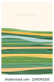 Green farm agriculture field template. Agro design vector layout. Abstract eco poster. Vertical ecology background. Eco countryside, hill shape, decoration organic farmland, nature art leaflet