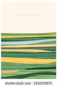 Plantilla de campo de agricultura agrícola verde. Diseño agrónomo de vectores. Afiche ecológico abstracto. Fondo de ecología vertical. Campiña ecológica, forma de colina, decoración de tierras agrícolas orgánicas, folleto de arte natural