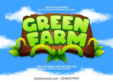 Verde Farm cartoon jogo negrito 3D texto editável Efeito Estilo