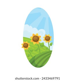 Green Farm Field and Pasture Scene Vector Illustration