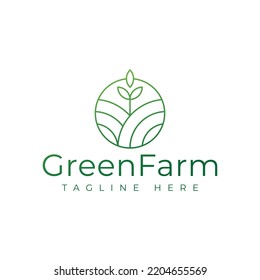diseño del logotipo del emblema del vector de la línea de la granja verde