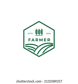 Green farmer logo vector, farm badge logo template. Vector art illustration