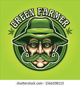 green farmer mascot logo illustration