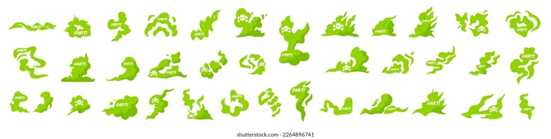 Green fart clouds, toxic steam, odor. Vector illustration