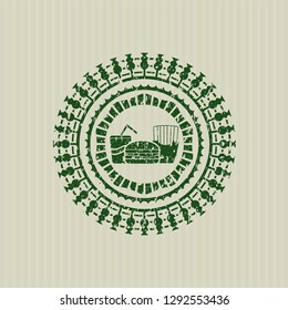 Green fast food icon inside distress rubber seal with grunge texture