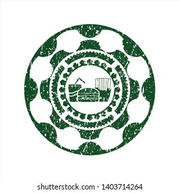 Green fast food icon inside distressed with rubber seal texture